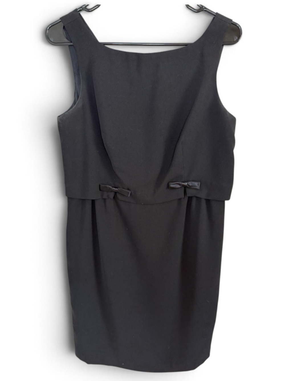 VTG Moda International Sleeveless Sheath Cocktail Dress Black Bow Accents LBD 8